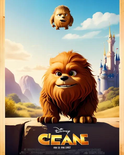 A Disney Pixar-inspired movie poster with the title * Chewie * ,brown with little gold and white.