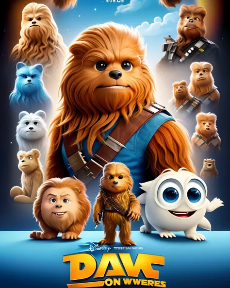 A Disney Pixar-inspired movie poster with the title * Chewie * ,brown with little gold and white.