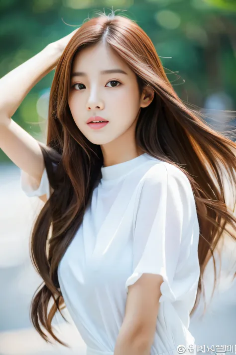 Asian woman with long brown hair and white shirt, Gorgeous young Korean woman with fair skin showing all the top of her head, beautiful Korean young women, Beautiful Korean Woman, Beautiful Asian Woman, Beautiful young asian woman, Beautiful Asian Girl, As...