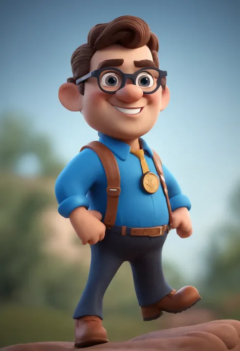 Cartoon character of a man with black glasses and a blue shirt, animation character, Caractere estilizado, animation style rendering, 3D estilizado, Arnold Maya render, 3 d render stylized, toon render keyshot, Personagem 3D, Personagem 3D, 3d rendering st...