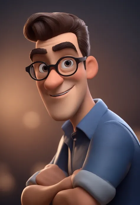 Cartoon character of a man with black glasses and a blue shirt, animation character, Caractere estilizado, animation style rendering, 3D estilizado, Arnold Maya render, 3 d render stylized, toon render keyshot, Personagem 3D, Personagem 3D, 3d rendering st...