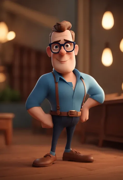 Cartoon character of a man with black glasses and a blue shirt, animation character, Caractere estilizado, animation style rendering, 3D estilizado, Arnold Maya render, 3 d render stylized, toon render keyshot, Personagem 3D, Personagem 3D, 3d rendering st...