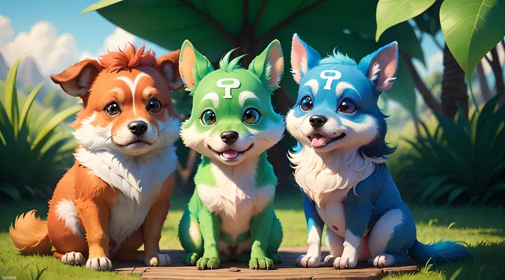 Crie uma imagem estilo filme da pixar com as cores laraja e verde de fundo e  varios cachorros de varias racas com o titulo agro pet cariri