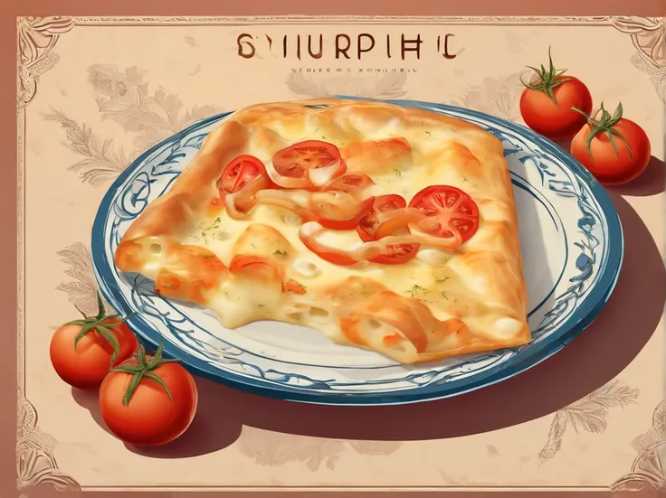 Khachapuri, Suluguni cheese, Tomatoes on a beautiful plate