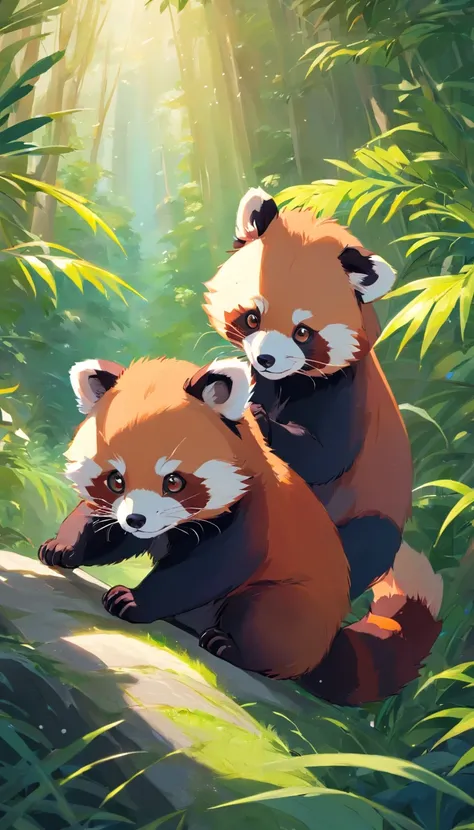 best qualtiy， tmasterpiece， 超A high resolution， realisticlying，Super cute red panda，wide angles