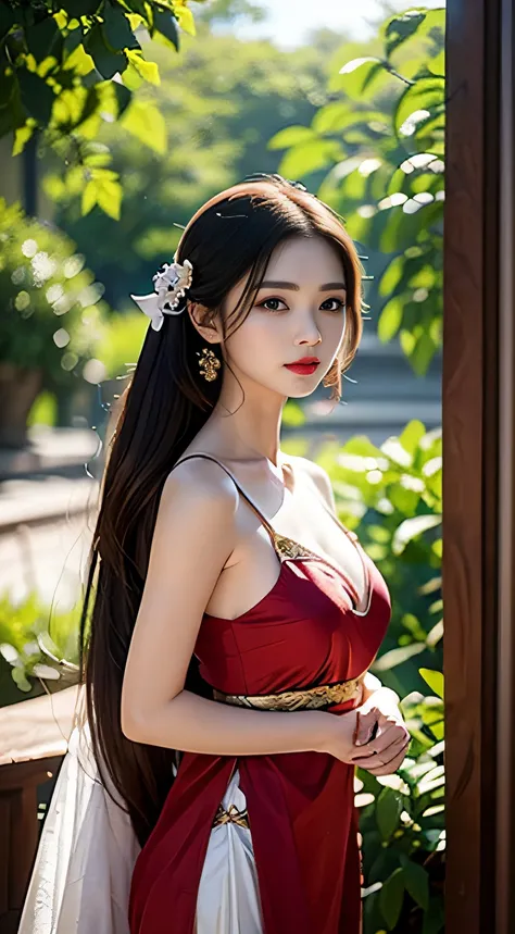 best qualtiy，tmasterpiece，ultra-detailed high resolution，（photorealsitic：1.4），raw photogr，，illustratio， chinese woman in red dre...