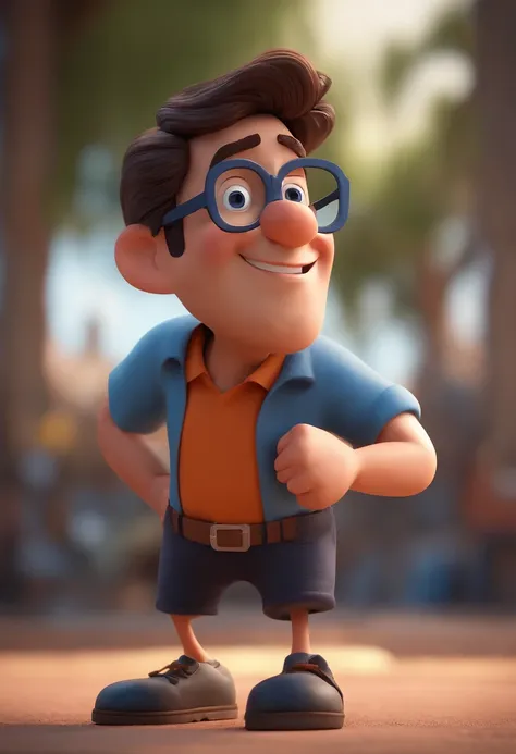 Cartoon character of a man with black glasses and a blue shirt, animation character, Caractere estilizado, animation style rendering, 3D estilizado, Arnold Maya render, 3 d render stylized, toon render keyshot, Personagem 3D, Personagem 3D, 3d rendering st...