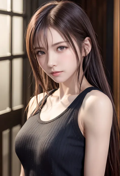 high quality picture, masutepiece, detailed hair texture, Detailed skin texture, Detailed Cloth Texture, 8K, Add fabric details, ultra detailed skin texture, ultra detailed photographic, Skin pores, Portrait of a girl, wearing tank top,