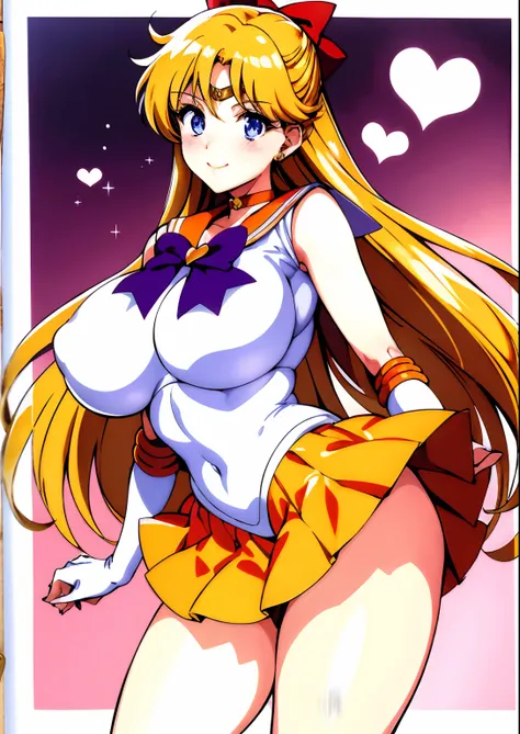 top-quality、​masterpiece、aino minako、Sailor Senshi Uniform、Anime Aunt、A MILF、a matural female、Older、age 40s、MILF、orangechoker、gold choker、elbowgloves、sailorvenus、Very long blonde woman、Orange miniskirt、Gold miniskirt、 white glove、Orange sailor collar、Gold ...