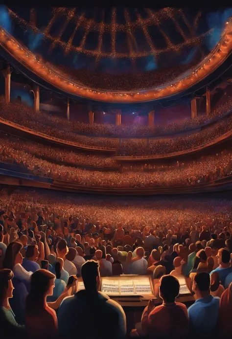 Pixar 3D-style drawing of a crowd enjoying a concert