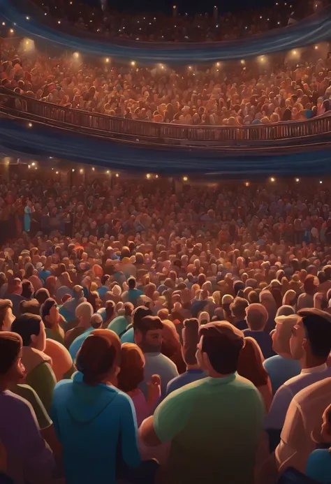 Pixar 3D-style drawing of a crowd enjoying a concert