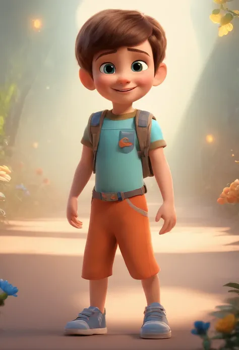 a happy cute kid standing short hair, vestindo uma fantasia espacial, , fundo branco, barnet, Tom, Estilo Pixar, ....3d, desenhos animados, rosto detalhado, asymmetrical 16k