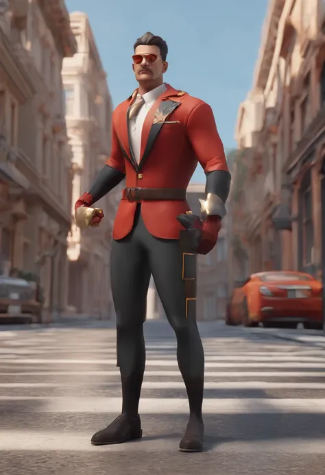 Cartoon character of a man wearing a red squadron hero skin, animation character, Stylized characters, animation style render, Stylized 3D, Arnold Maya Lender, 3d rendering stylized, toon render keyshot, 3dcharacter, 3dcharacter, 3D rendering stylized, 3 d...