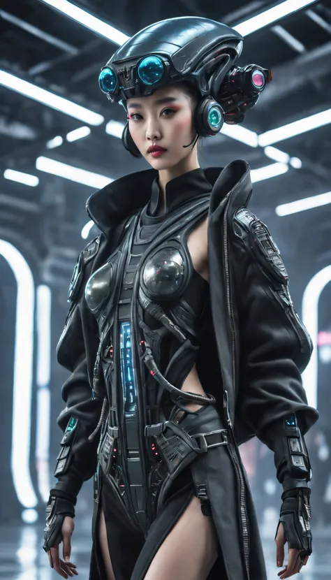 a fashion runway for alien technology , vogue photography , inspired by chinese xianxia and cyberpunk。(best quality,4k,8k,a high...