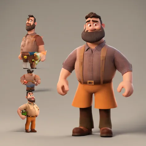 Criar um personagem no estilo Pixar. Trata-se de um homem de 36 anos, com barba, em pose pra foro de perfil