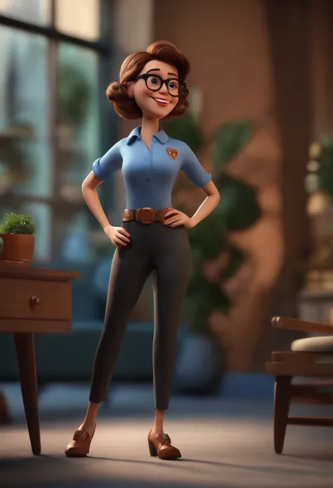 Cartoon character of a woman wearing black glasses and a blue shirt, um personagem animado, Caractere estilizado, animation style rendering, 3D estilizado, Arnold Maya render, 3 d render stylized, toon render keyshot, Personagem 3D, Personagem 3D, 3d rende...