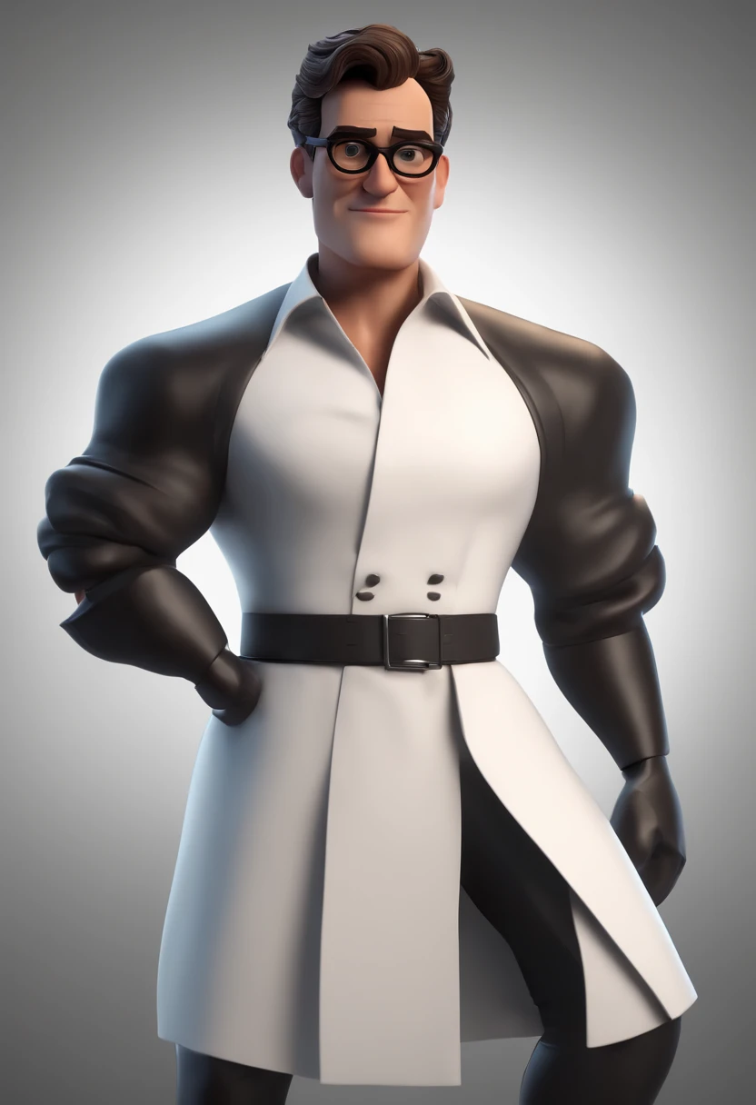 Personagem dos desenhos animados de um homem de pele escura, with black eyeglasses, dark brown curly hair and a white shirt and black dress pants, animation character, Caractere estilizado, animation style rendering, 3D estilizado, Arnold Maya render, 3 d ...