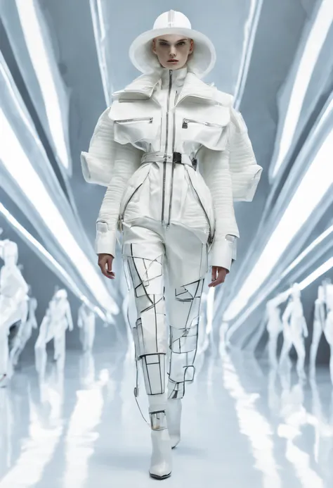 futuristic fashion show，high-tech catwalks，vintage british collection