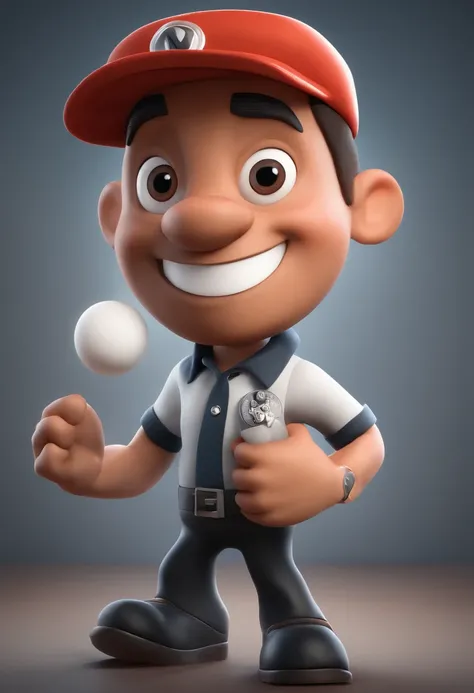 Personagem de desenho animado de um homem pele clara, with black cap, camiseta preta, fundo da imagem: A white-colored cab, animation character, Caractere estilizado, animation style rendering, 3D estilizado, Arnold Maya render, 3 d render stylized, toon r...