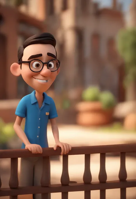 Cartoon character of a man wearing black glasses and a blue shirt, um personagem animado, Caractere estilizado, animation style rendering, 3D estilizado, Arnold Maya render, 3 d render stylized, toon render keyshot, Personagem 3D, Personagem 3D, 3d renderi...