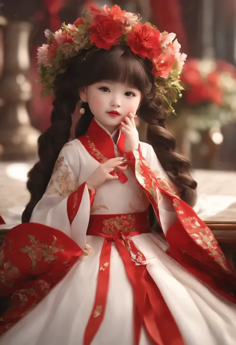 1girl,Arbusto,Menina-menina,vestido de porcelana,Roupas chinesas,Flor do cabelo,(master part:1.4),(best quality:1.4),(pele brilhante),red lips,Olhando para o Viewer,seios grandes,cleft lip