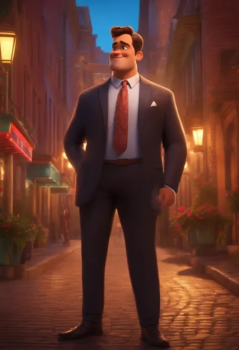 A city councilman looking at a dream project inspired by Pixar animation, de perto. The character takes center stage with captivating facial expressions, oferecendo um toque de irrealidade