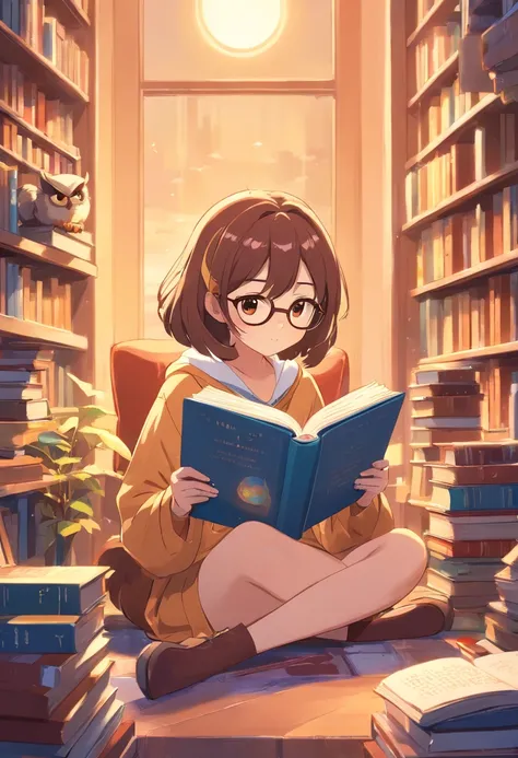 Owl icon reading a book