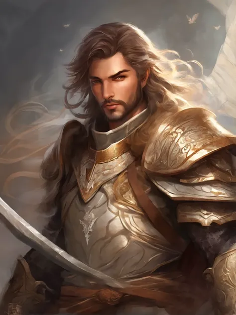 uero criar um shadar-kai, masculino, olhos pretos e sem pupila, pale white skin color, cabelos preto e curto com degrade, He wears armor and has a two-handed sword, has features on his face, very virile, of Italian descent, estilo RPG de fantiasia medieval