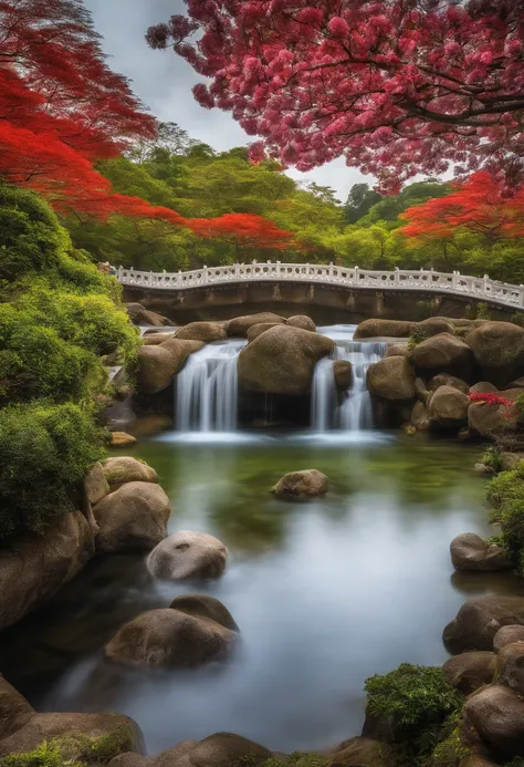 Obra-prima, melhor qualidade, alta qualidade, extremamente detalhado CG 8k unidade de papel de parede, Classic Chinese Garden, paisagem, amsterdam, inverno, ((neve)), ao ar livre, heaven, dia, paisagem, water, tree, blue skies, cascata , Natureza, lago, Ri...