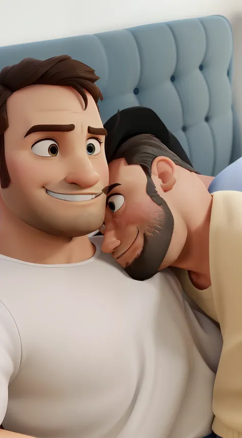 Casal homem e homem  estilo disney pixar melhor qualidade alta qualidade Ambos com olhos pretos, cabelos pretos e barba feita