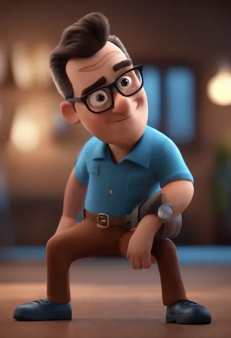 Cartoon character of a man with black glasses and a blue shirt, animation character, Caractere estilizado, animation style rendering, 3D estilizado, Arnold Maya render, 3 d render stylized, toon render keyshot, Personagem 3D, Personagem 3D, 3d rendering st...