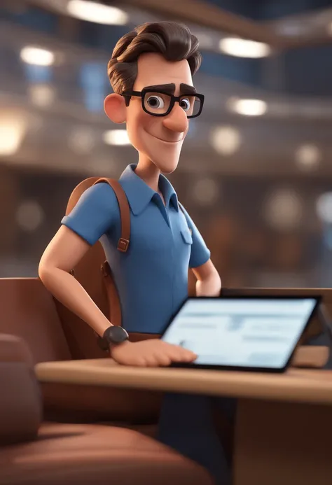 Cartoon character of a man with black glasses and a blue shirt, animation character, Caractere estilizado, animation style rendering, 3D estilizado, Arnold Maya render, 3 d render stylized, toon render keyshot, Personagem 3D, Personagem 3D, 3d rendering st...