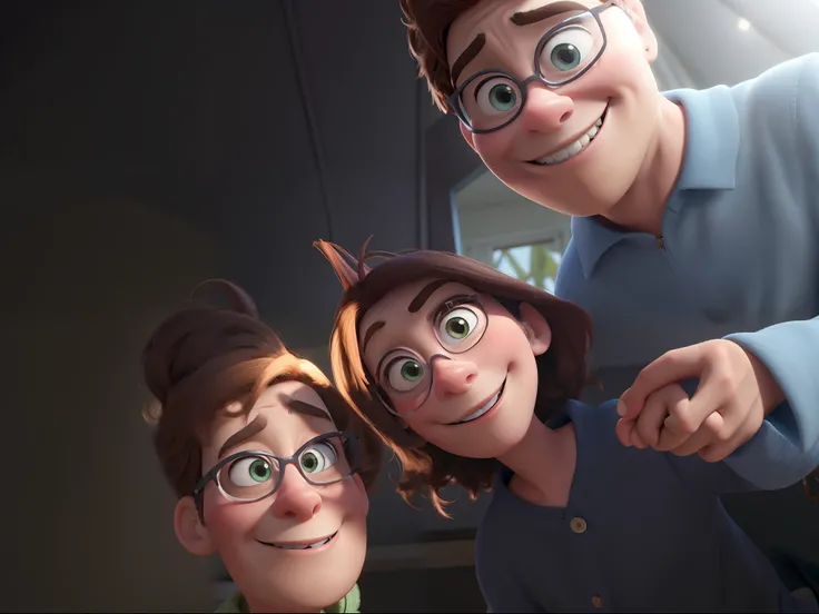 Um homem e duas mulheres estilo disney pixar, alta qualidade, melhor qualidade