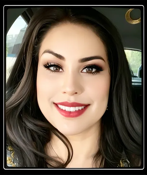 arafed woman with long dark hair and a red lipstick, sexy face with full makeup, gorgeous latina face, inspired by Briana Mora, beautiful mexican woman, with professional makeup, dark hair and makeup, thick fancy makeup, beautiful full face, detailed and p...