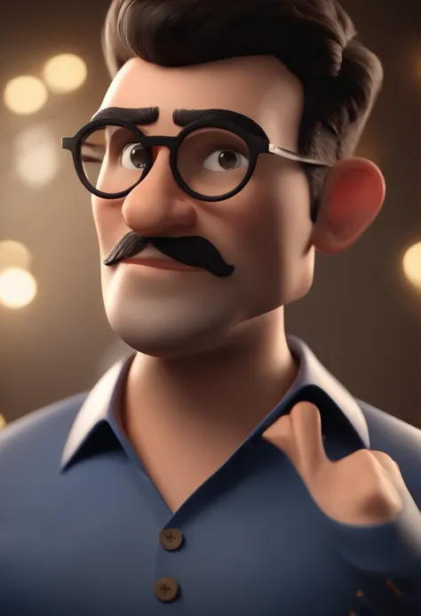 Cartoon character of a man wearing black glasses and a blue shirt, um personagem animado, Caractere estilizado, animation style rendering, 3D estilizado, Arnold Maya render, 3 d render stylized, toon render keyshot, Personagem 3D, Personagem 3D, 3d renderi...