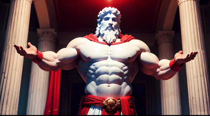 White Greek Statue of a Strong Man, Wearing a Red Robe, Noite, Ultra HD