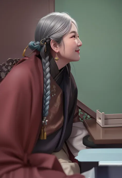 Draw an elderly woman sitting at a table，ssmile，ssmile，inspired by Lü Ji, Himalayan elderly woman, beautiful himalayan woman, Old woman, Asian woman, photograph of a woman, Chinese woman, inspired by Mei Qing, inspired by Hu Zao, Inspired by Liu Jue, inspi...