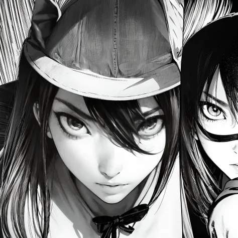 (masterpiece), best quality, expressive eyes, perfect face, manga style, ((comic style)), (((1girl))), the girl who is sitting is wearing a blindfold on one side, and wearing a cat ear hat, wearing school clothes, looking at viewers, face, the face is clos...