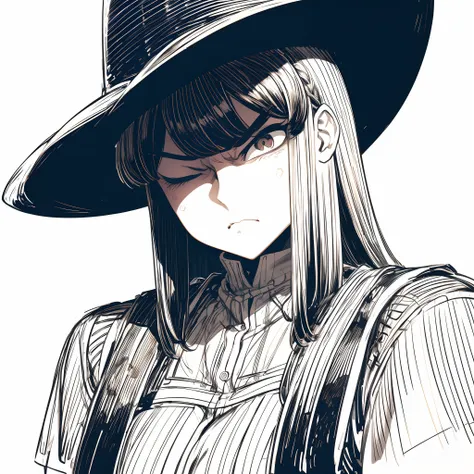 ultra detailed, masterpiece, best quality, solo, cowboy shot, facing viewer,sketch style , girl,eyes closed on one side, angry expression,