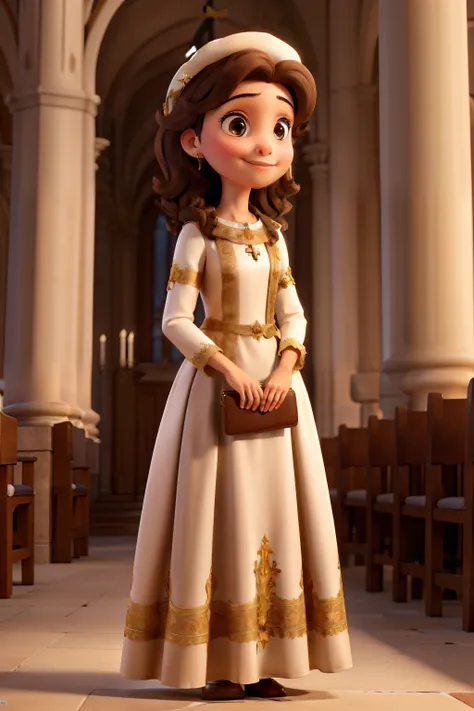 Best with light skin straight brown hair in the Catholic Church with a beautiful dress