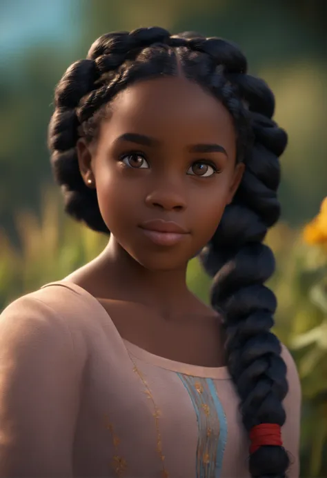 Um filme inspirado na Disney Pixar (YOUNG BLACK GIRL WITH BLACK BRAIDED HAIR,nariz fino,olhos pequenos) dentro A cena estar na arte distinta do estilo PIXAR, descolada e estilosa