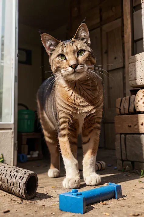 um gato brincando com briquedos domesticos