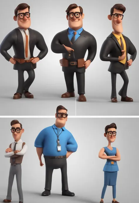 Cartoon character of a man with black glasses and a blue shirt, animation character, Caractere estilizado, animation style rendering, 3D estilizado, Arnold Maya render, 3 d render stylized, toon render keyshot, Personagem 3D, Personagem 3D, 3d rendering st...