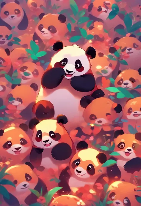 Round and cute giant panda，Anthropomorphic shapes，differentemotions，Full of exaggerated expressions，white backgrounid，Lie on the pan，Blushlush，Lazy