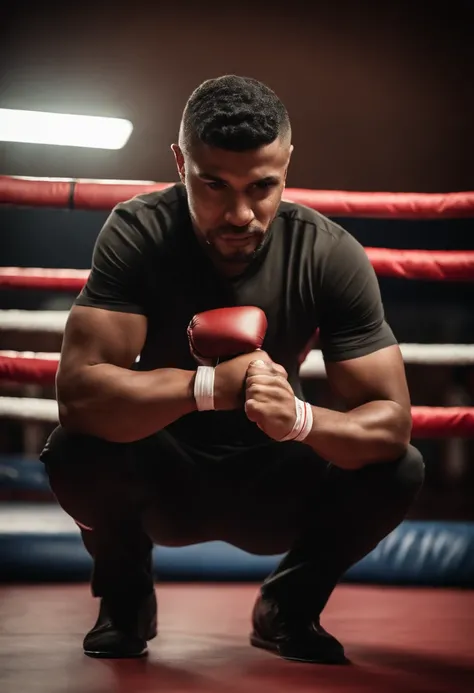 Photo of a man in boxing position with a belt, (CHORANDO), (OLHANDO PARA A CAMERA) Acelino POPO DE Freitas| BRASILEIRO LUTADOR DE BOXE PROFIVIONAL, ( CORPO INTEIRO), CORPO FITNESS, (TRINCADO), COM SANGUE NOS OLHOS, ROSTO MACHUCADO, (SORRINDO), (DENTES PERF...