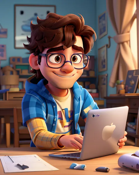 A Man Digital Designer in Disney Pixar Style Glasses, alta qualidade, melhor qualidade