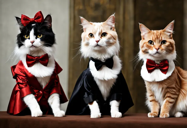 a cat fashion show (best quality, 4k, 8k, high resolution, masterpiece: 1.2), ultra detailed (realistic, photorealistic, photore...