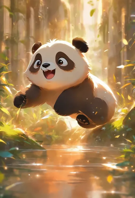 A cute panda,has big eyes，blusher，Sloth，greet，detail-rich, white backgrounid