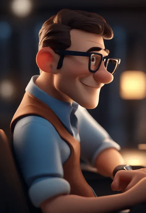 Cartoon character of a man with black glasses and a blue shirt, animation character, Caractere estilizado, animation style rendering, 3D estilizado, Arnold Maya render, 3 d render stylized, toon render keyshot, Personagem 3D, Personagem 3D, 3d rendering st...