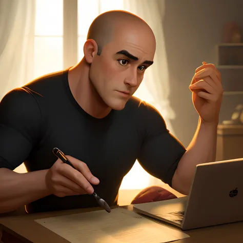 Imagem pixar , Um homem careca de 36 anos negro